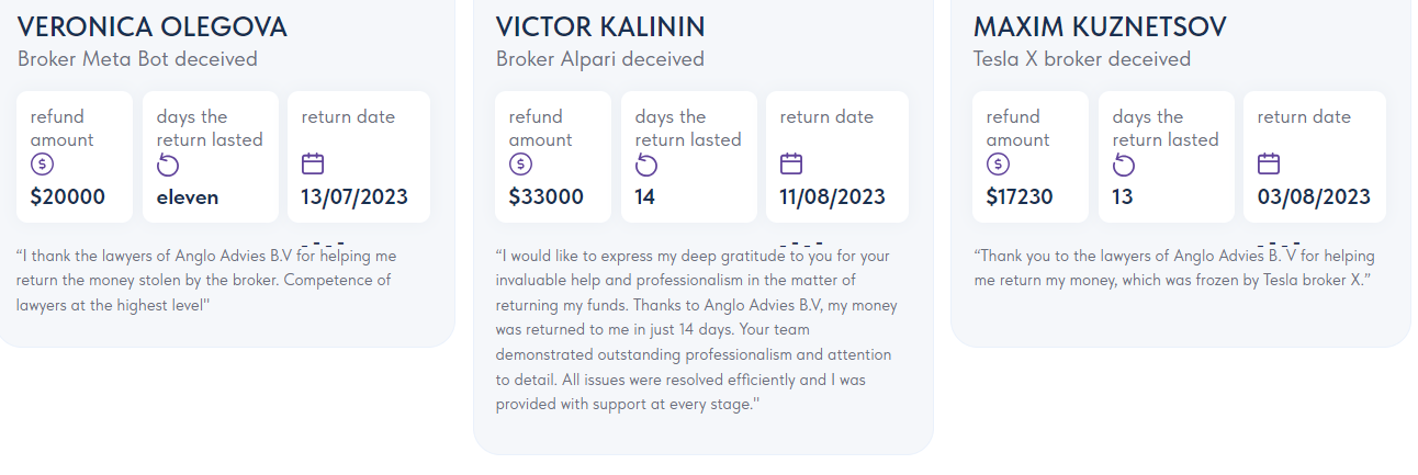 Testimonials offered by one of the scam websites