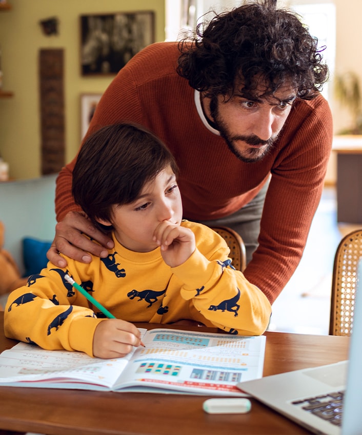 A father shows his child tips for to being Cyber Safe when he goes back to school.